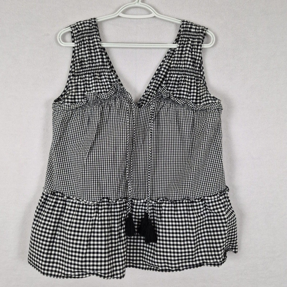 Derek Lam Crosby 10 Black White Gingham Sleeveless Peplum Top Size 8 Medium Fem